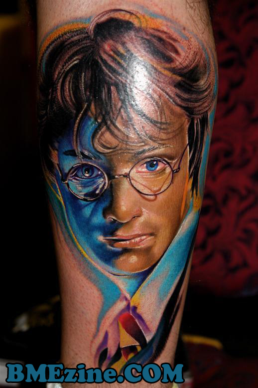 Of his pop culture tattoos, my favorite is this Harry Potter portrait by our 