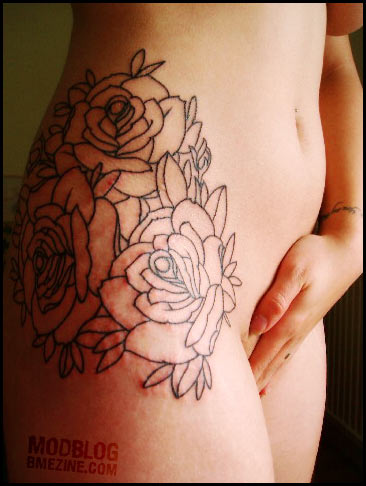 Sunflower & Roses, Girl's Hip Tattoo