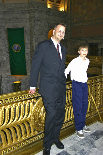 Troy Amundson at the Capital Building with his son