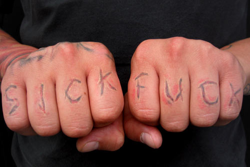 Troy Amundson: SICK FUCK knuckle tattoo